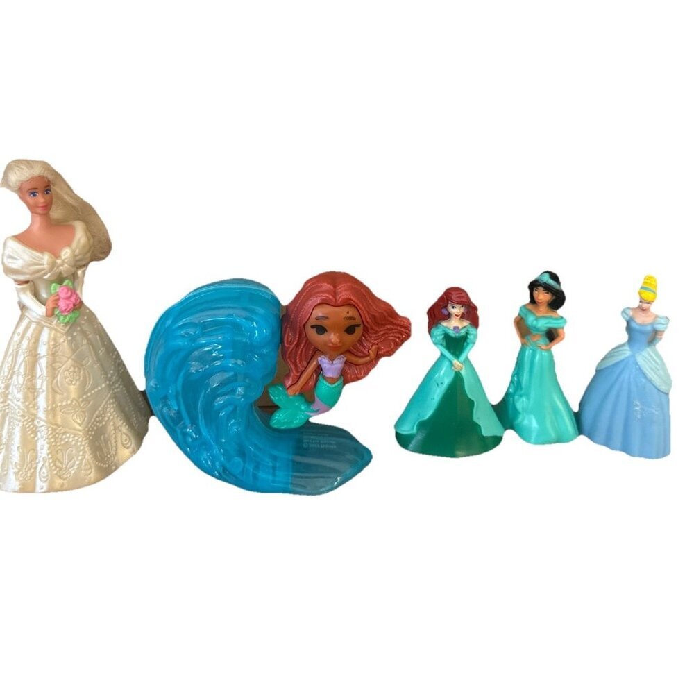 5 Lot Barbie 4.5” Ariel Mermaid McDonald’s Mini Figures Cinderella Jasmine 2.5”